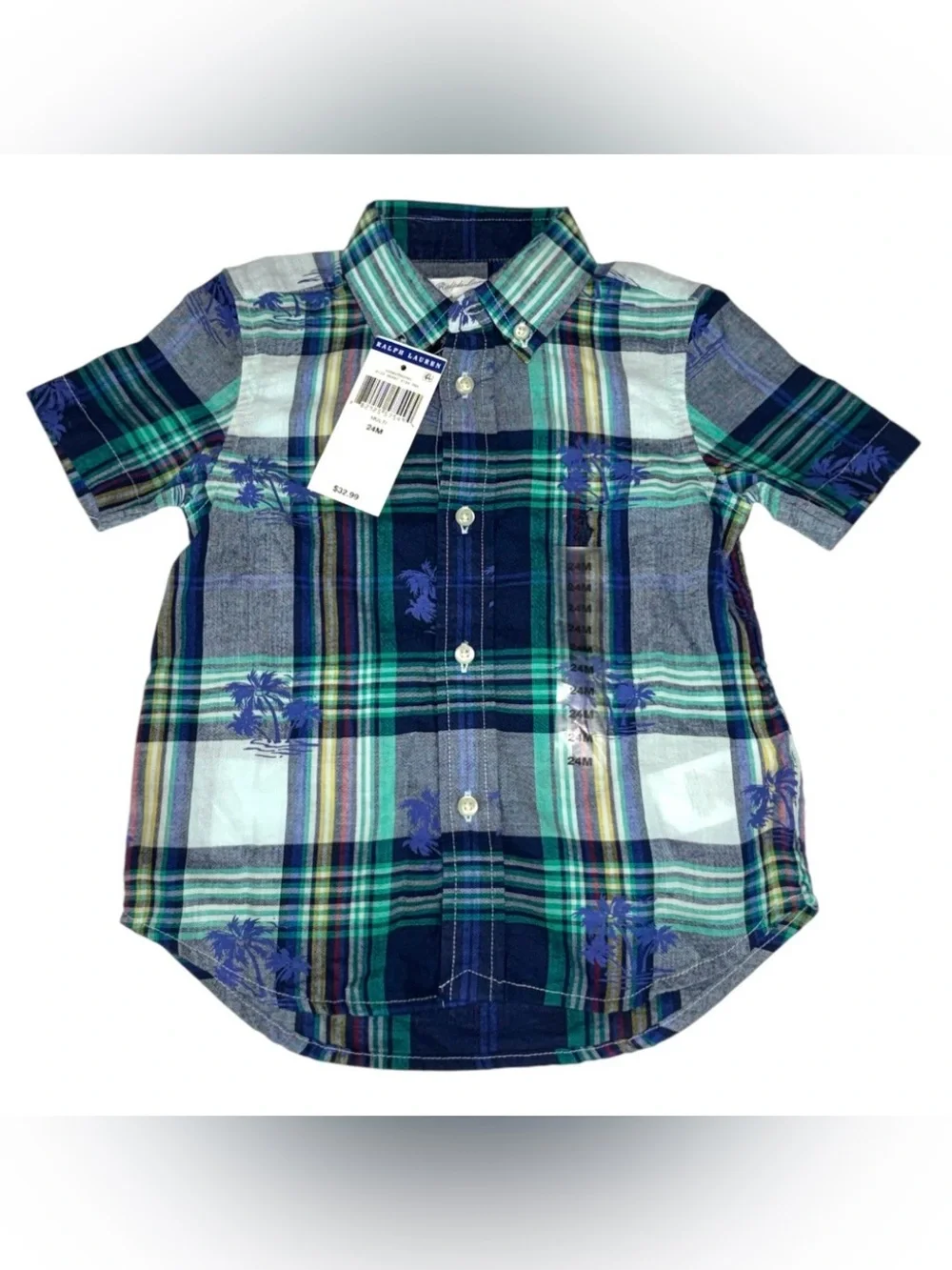 NEW Boys Ralph Lauren Hawaiian Palm Trees Polo Shirt 24 Months Button